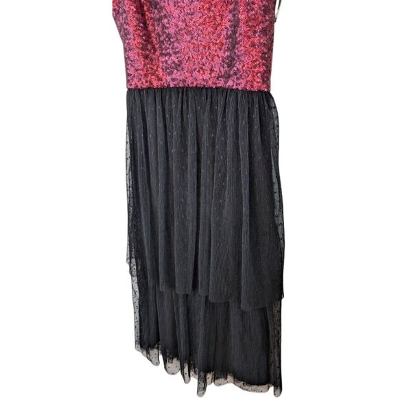 Dress the Population Lady sequin dress maroon tiered chiffon M - Picture 7 of 9